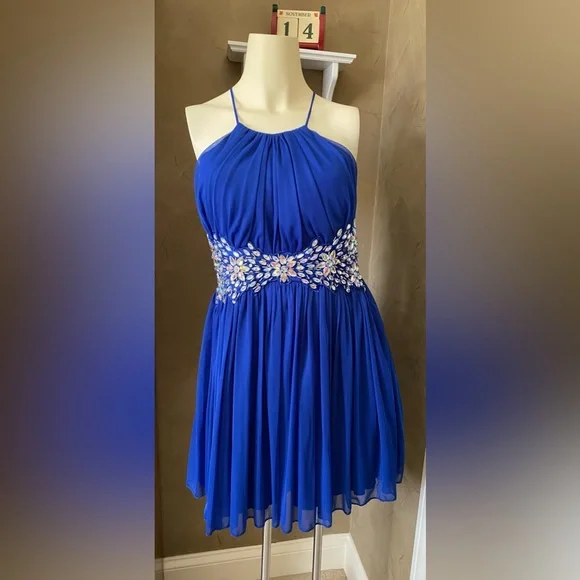 open lace back dress Elegant Royal Blue White Ombre Long Prom Dresses with Appliques for Te –  Promfast main image 0